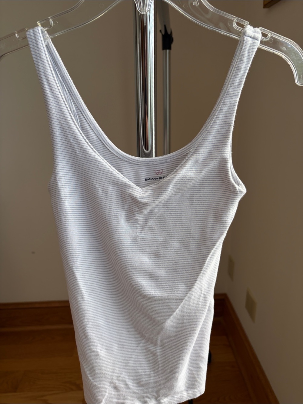 Banana Republic White& grey Striped V-Neck Tank